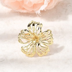 Brass Cuff Open Rings for Women, Flower, Golden, 3mm, Inner Diameter: 17mm(RJEW-F215-07G)