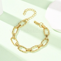 304 Stainless Steel Twisted Oval Link Chain Bracelets for Women, Golden, 6.69 inch(17cm)(BJEW-F536-05G)
