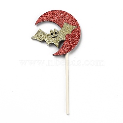 Felt Cloth & Paper Bat Cake Insert Card Decoration, with Bamboo Stick, for Halloween Cake Decoration, Mixed Color, 114mm(DIY-H108-39)
