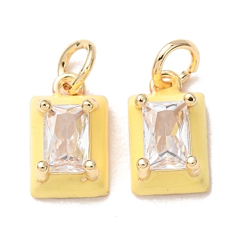 Brass Micro Pave Clear Cubic Zirconia with Enamel Charms, Rectangle Charms, Rack Plating, Long-Lasting Plated, Cadmium Free & Lead Free, Real 18K Gold Plated, Yellow, 11.5x7x5mm, Hole: 3mm
