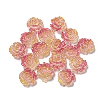 Luminous Transparent Resin Cabochons, Glow in the Dark Flower with Glitter Powder, Cerise, 9x9.5x5mm