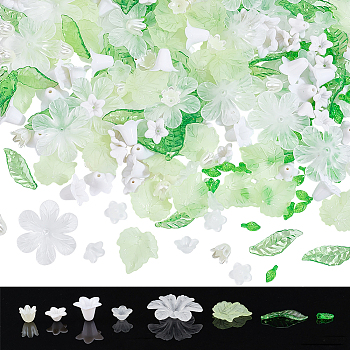 DIY Jewelry Making Findings Kit, Including ABS Plastic Imitation Pearl Beads, Acrylic Beads & Pendants, Flower & Leaf, Green, 300Pcs/box