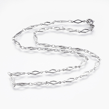 304 Stainless Steel Chain Necklaces, with Lobster Claw Clasps, Rhombus, Stainless Steel Color, 17.7 inch(45cm)