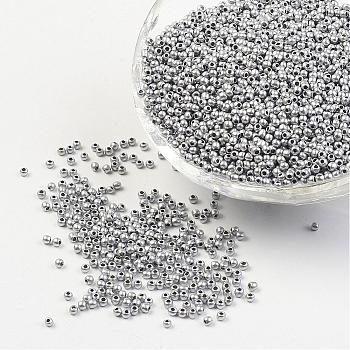 12/0 Grade A Round Glass Seed Beads, Baking Paint, Silver, 12/0, 2x1.5mm, Hole: 0.7mm, about 30000pcs/bag