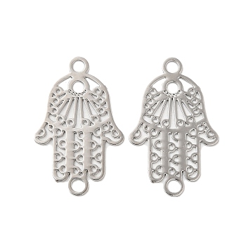 Rack Plating Brass Connector Charms, Etched Metal Embellishments, Long-Lasting Plated, Religion Hamsa Hand Links, Platinum, 21x13x0.3mm, Hole: 1.8mm