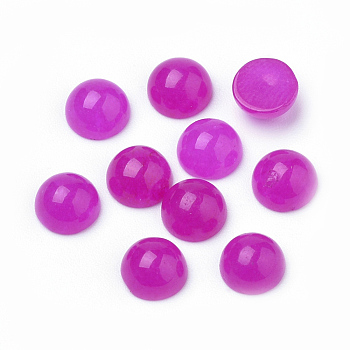 Natural White Jade Cabochons, Dyed, Half Round/Dome, Magenta, 6x3~4mm