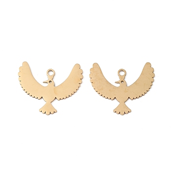 304 Stainless Steel Pendants, Bird Charm, Real 18K Gold Plated, 25.5x22x1mm, Hole: 1.8mm