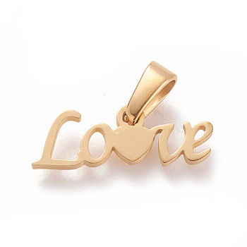 304 Stainless Steel Pendants for Valentine's Day, Large Hole Pendants, Word LOVE, Golden, 6x18x1.5mm, Hole: 6x3mm