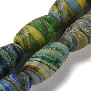 Handmade Lampwork Beads Strands, Oval, Teal, 19~22x11~11.5mm, Hole: 2~3mm, about 10pcs/strand, 7.87 inch(20cm)