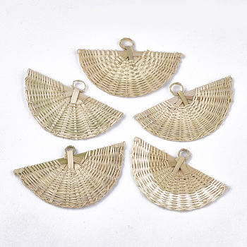 Handmade Reed Cane/Rattan Woven Pendants, For Making Straw Earrings and Necklaces, Fan, Antique White, 50~60x95~110x5~6mm, Hole: 7~11mm