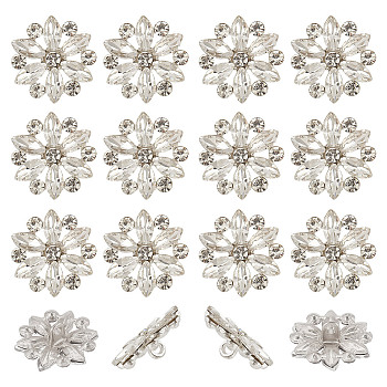 30Pcs Alloy Rhinestone Shank Bottons, Flower, Silver, 20x19x8mm, Hole: 2mm