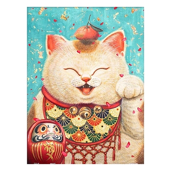 Lovely Cat Flower 5D Diamond Painting Kits for Adults Kids, DIY Full Drill Diamond Art Kit, Cartoon Picture Arts and Crafts for Beginners, Orange Red, 400x300mm
