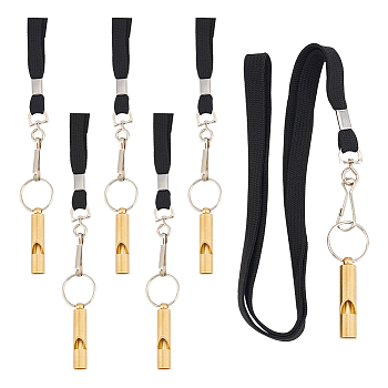 6Pcs Polyester Card Holder Lanyards, with 6Pcs Brass Whistles, Mixed Color, 40~450x2~9.5mm