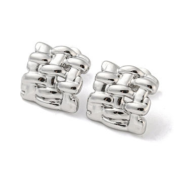 304 Stainless Steel Stud Earrings, Curved Square, Stainless Steel Color, 15x15.5mm