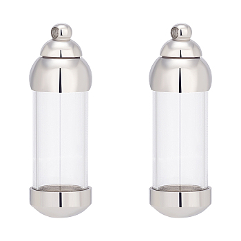 2Pcs 304 Stainless Steel Glass Bottle Pendants, Openable Ash Keepsake Memorial Pendants, Twist off Vial Tube Pendants, Column, Clear, 42x13.5mm, Hole: 1.6mm