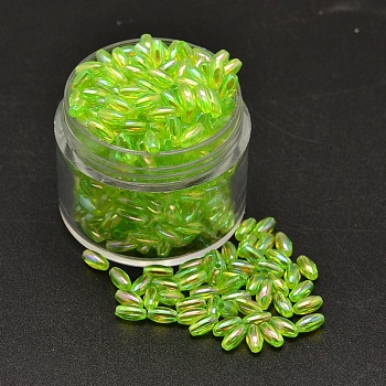 AB Color Plated Rice Electroplated Eco-Friendly Transparent Acrylic Beads, Green Yellow, 6x3mm, Hole: 1mm, about 1770pcs/50g