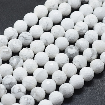 Natural Howlite Beads Strands, Faceted, Round, 8mm, Hole: 1mm, about 49pcs/strand, 15.55 inch(39.5cm)