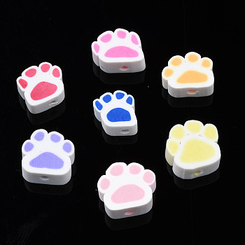 Handmade Polymer Clay Beads, Paw Print, Mixed Color, 8~11x9~11x4~5mm, Hole: 1.2~1.6mm