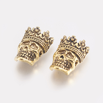 Tibetan Style Alloy Beads, Skull with Crown, Antique Golden, 16x12x6mm, Hole: 2mm