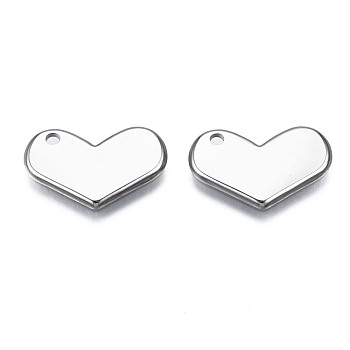 316 Surgical Stainless Steel Pendants, Heart, Stainless Steel Color, 12x19.5x1.5mm, Hole: 1.8mm