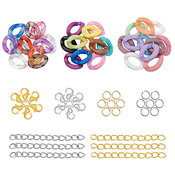 DIY Jewelry Necklace Making Kits, Necklace with Opaque Acrylic Linking Rings, Zinc Alloy Lobster Claw Clasp, 304 Stainless Steel Jump Rings, Iron Ends with Twist Chains, Mixed Color, 23x17x4.5mm