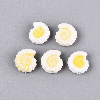 Handmade Porcelain Beads, Conch Shape, Hand Painted, Famille Rose Porcelain, Yellow, 16~17x14.5~15.5x7mm, Hole: 2~2.5mm