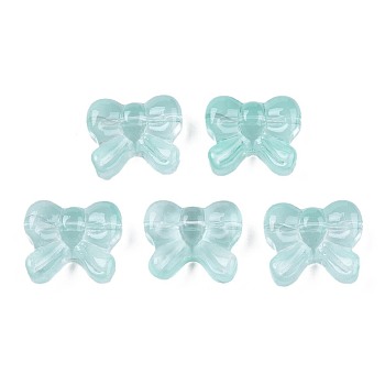 Transparent Spray Painted Glass Beads, Bowknot, Turquoise, 14x16x6mm, Hole: 1mm