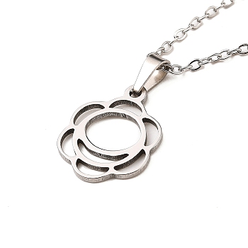 Stainless Steel Pendants Necklaces, Flower, 11.81 inch(30cm), Pendant: 17.5x14mm
