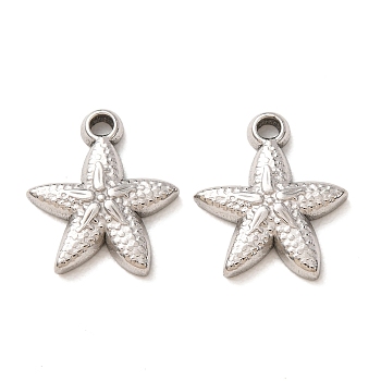 304 Stainless Steel Pendants, Starfish Charms, Stainless Steel Color, 16x14x3mm, Hole: 2mm