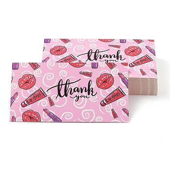 Thank You Theme Card, Lip and Lipstick Pattern, for Decorations, Rectangle, Pink, 90x50x0.4mm, 50pcs/bag