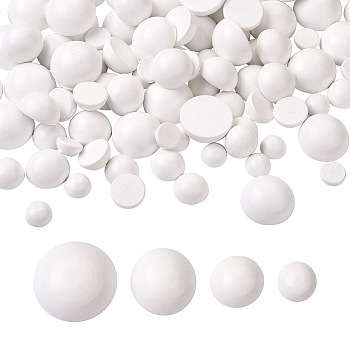 120Pcs 4 Styles Spray Painted White Wood Cabochons, Half Round, White, 30pcs/style