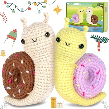 Couple Snail Display Decoration DIY Knitting Kits for Beginners, including Doll Eye, Crochet Hook, Stitch Marker, Yarn, Instruction, Mixed Color, 10cm