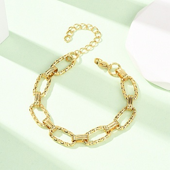 304 Stainless Steel Twisted Oval Link Chain Bracelets for Women, Golden, 6.69 inch(17cm)