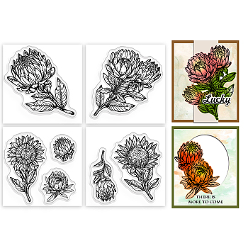 4Pcs 4 Styles PVC Stamp, for DIY Scrapbooking, Flower, 55x55mm, 1pc/style