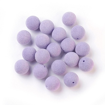 Flocky Acrylic Beads, Half Drilled, Round, Lilac, 11.5~12mm, Hole: 1.6mm