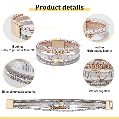 Anattasoul 2шт 2-х цветные многорядные браслеты из искусственной кожи набор(BJEW-AN0001-08)-3