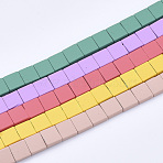 Spray Painted Non-magnetic Synthetic Hematite Multi-Strand Links, For Tile Elastic Bracelets Making, Square, Mixed Color, 8x8x3mm, Hole: 0.8mm, about 51pcs/strand, 16.14 inch(41cm)(G-T124-31)