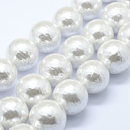 Shell Pearl Beads Strands, Round, Creamy White, 12mm, Hole: 1mm, about 34pcs/strand, 15.7 inch(BSHE-K053-02-12mm)