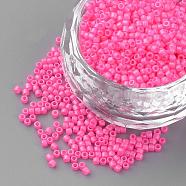 Baking Paint Cylinder Seed Beads, Uniform Size, Matte Style, Hot Pink, 1~1.5x1.5~2mm, Hole: 0.5mm, about 50g/bag, about 5000pcs/bag(SEED-R041-17)