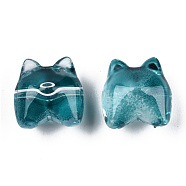 Transparent Spray Painted Glass Beads, Bear, Teal, 13x13x9mm, Hole: 1.2mm(GLAA-N035-034-C01)