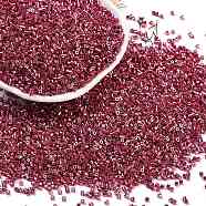 Electroplate Glass Seed Beads, Metallic Colours, Cylinder, Cerise, 1.6x1.3mm, Hole: 0.8mm, about 60000pcs/pound(SEED-H003-08D)