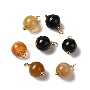 Dyed Natural Agate Round Charms with Real 18K Gold Plated Brass Loops, Mixed Color, 13.5~14x7.5~8.5mm, Hole: 1.5~1.6mm(KK-P242-09B-G)