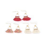 Polycotton(Polyester Cotton) Tassel Dangle Earrings, with Brass Earring Hooks and Spacer Beads, Golden, Mixed Color, 31~32mm, Pin: 0.6mm(EJEW-JE03539-M)