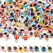 Nbeads Resin Beads Link Connectors, with Golden Brass Eye Pin, Round with Evil Eye, Mixed Color, 14.5x7.5mm, Hole: 2.5mm, 200pcs(RESI-NB0001-69)