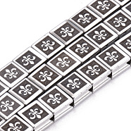 Electroplate Non-magnetic Synthetic Hematite Beads Strands, Square with Fleur De Lis, Platinum Plated, 8x8x5mm, Hole: 2mm, about 50pcs/strand, 15.7 inch(X-G-Q986-008C)