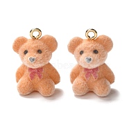 Flocky Resin Pendants, with Alloy Findings, Bear, Saddle Brown, 22x15x12mm, Hole: 2mm(RESI-G019-02B)