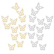 24Pcs 2 Colors 304 Stainless Steel Pendants, Cut-Out, Butterfly, Real Gold Plated & Stainless Steel Color, 17.5x20x1mm, Hole: 1.5mm, 12pcs/color(STAS-UN0029-11)