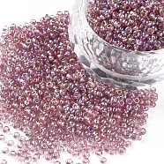 12/0 Grade A Round Glass Seed Beads, Transparent Colours Rainbow, Thistle, 12/0, 2x1.5mm, Hole: 0.9mm, about 30000pcs/bag(SEED-Q010-F540)