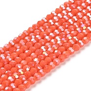 Opaque Glass Beads Stands, AB Color, Faceted(32 Facets), Round, Tomato, 3.5x3mm, Hole: 1mm, about 168~169pcs/strand, 19.09~19.17 inch(48.5~48.7cm)(EGLA-A035-P3mm-B34)