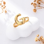 304 Stainless Steel Open Cuff Rings for Women, Letter, Real 18K Gold Plated, Letter G, 13~14x7~15mm(RJEW-M060-01G-07)